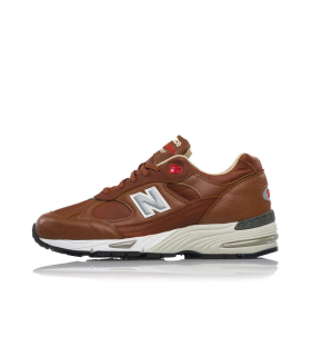 New Balance M991 Made in England Baskets en Cuir Marron Tan & Blanc