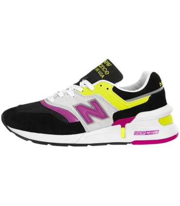 New Balance 997 Made in USA Sportstyle Jaune Fluo et Rose avec des Baskets en Daim Noires et Blanches