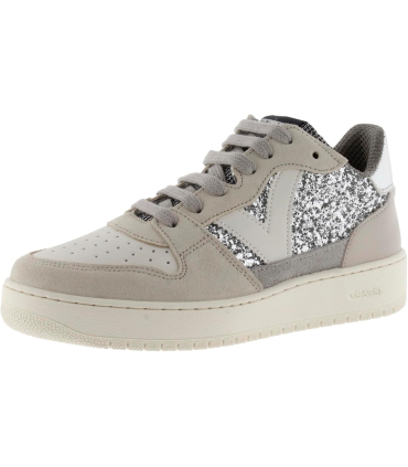 Victoria Basket Basse Madrid Paillettes Cuir gris Arrière Métallisée